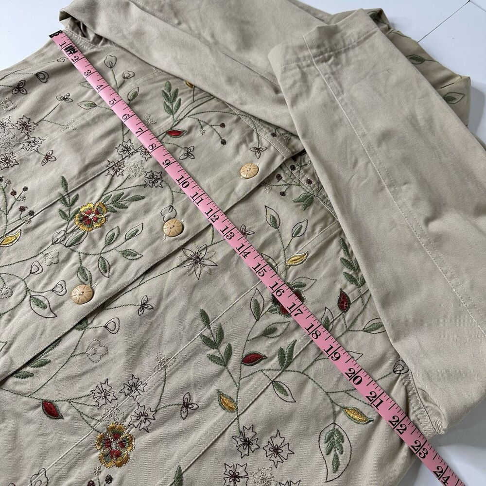 Tantrums Embroidered Floral Khaki‎ Jacket Size XL Vintage Fall Cottagecore Boho - Picture 10 of 16